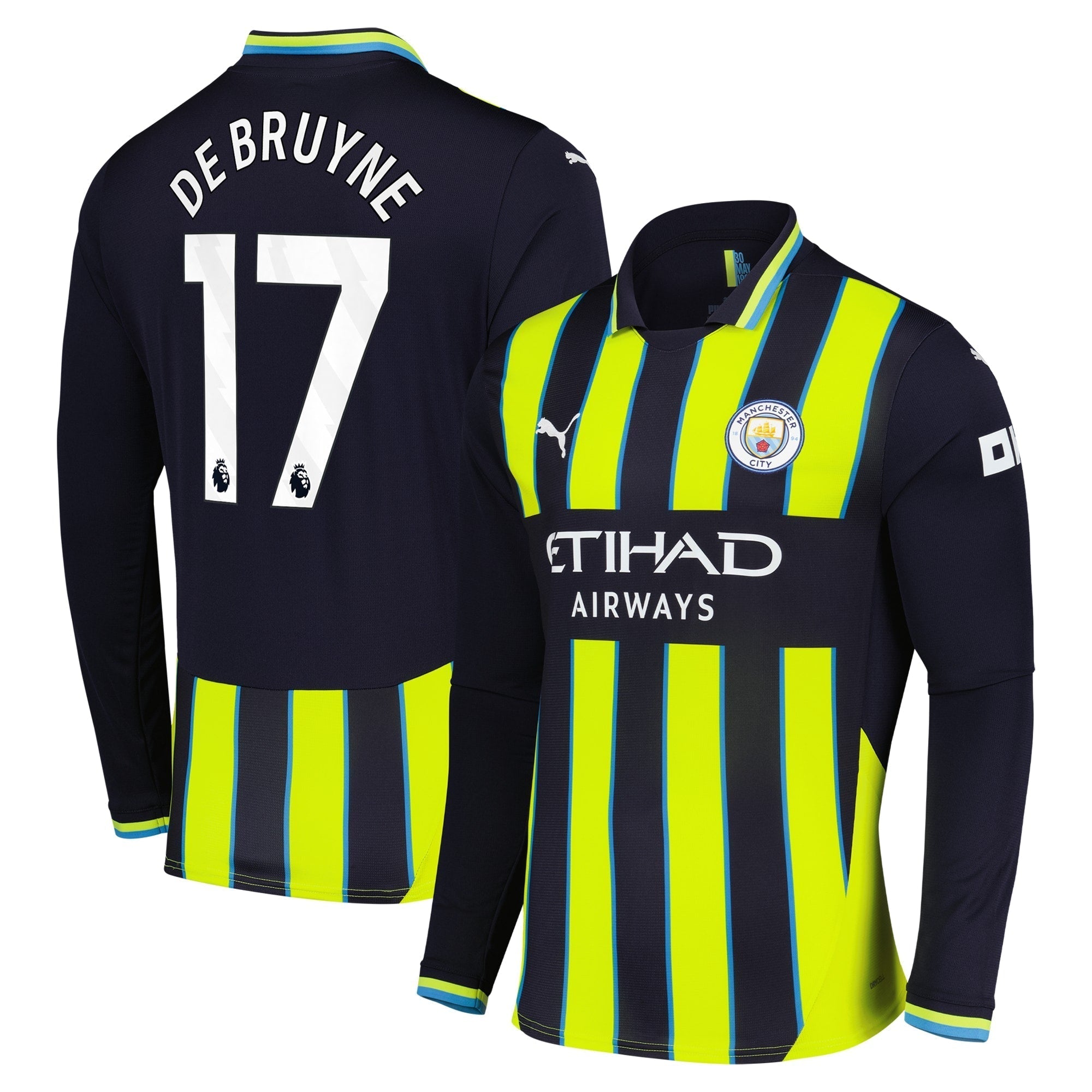 Kevin De Bruyne Manchester City Puma 2024/25 Away Long Sleeve Player Authentic T-shirt - Navy