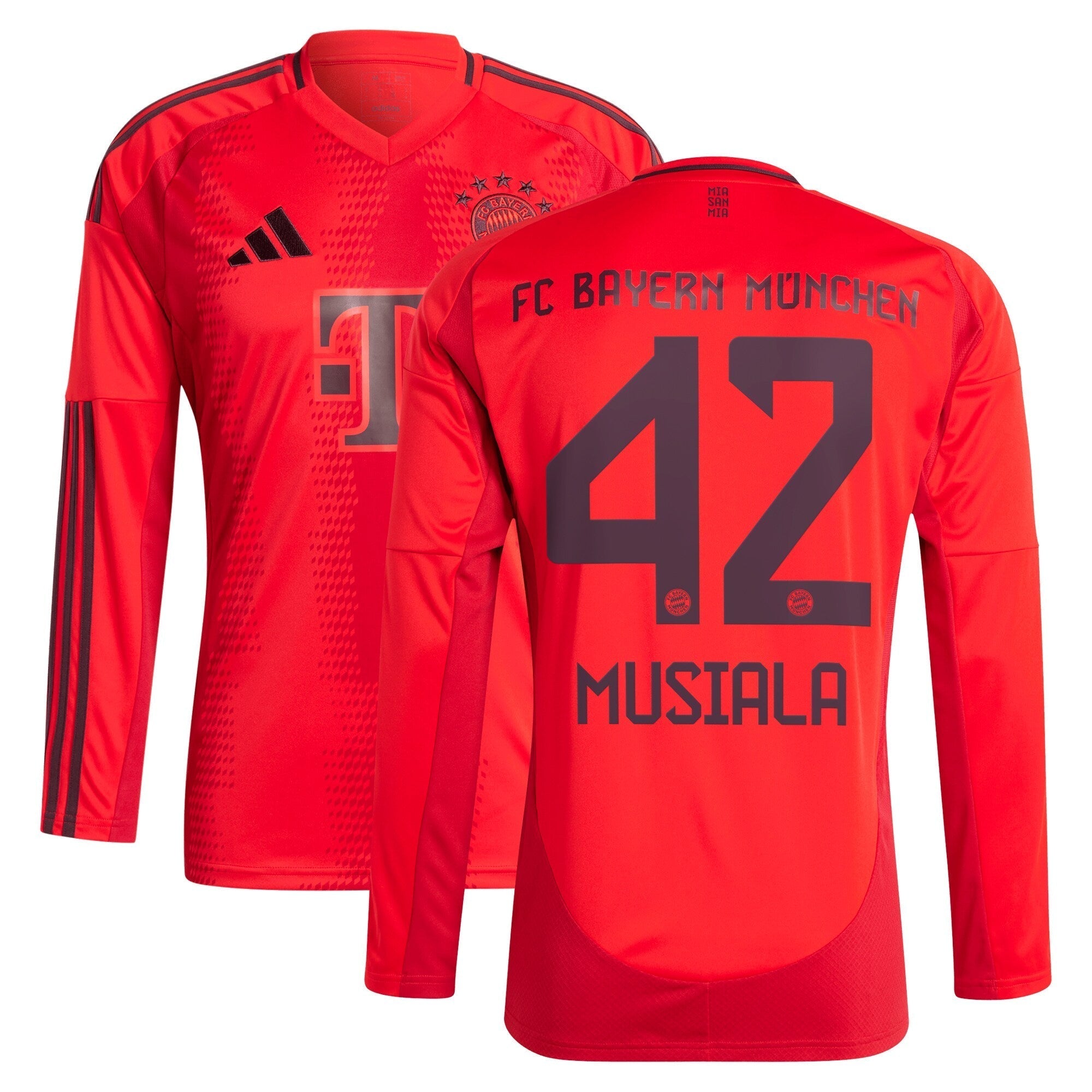 Jamal Musiala Bayern Munich adidas 2024/25 Home Long Sleeve Player Authentic T-shirt - Red