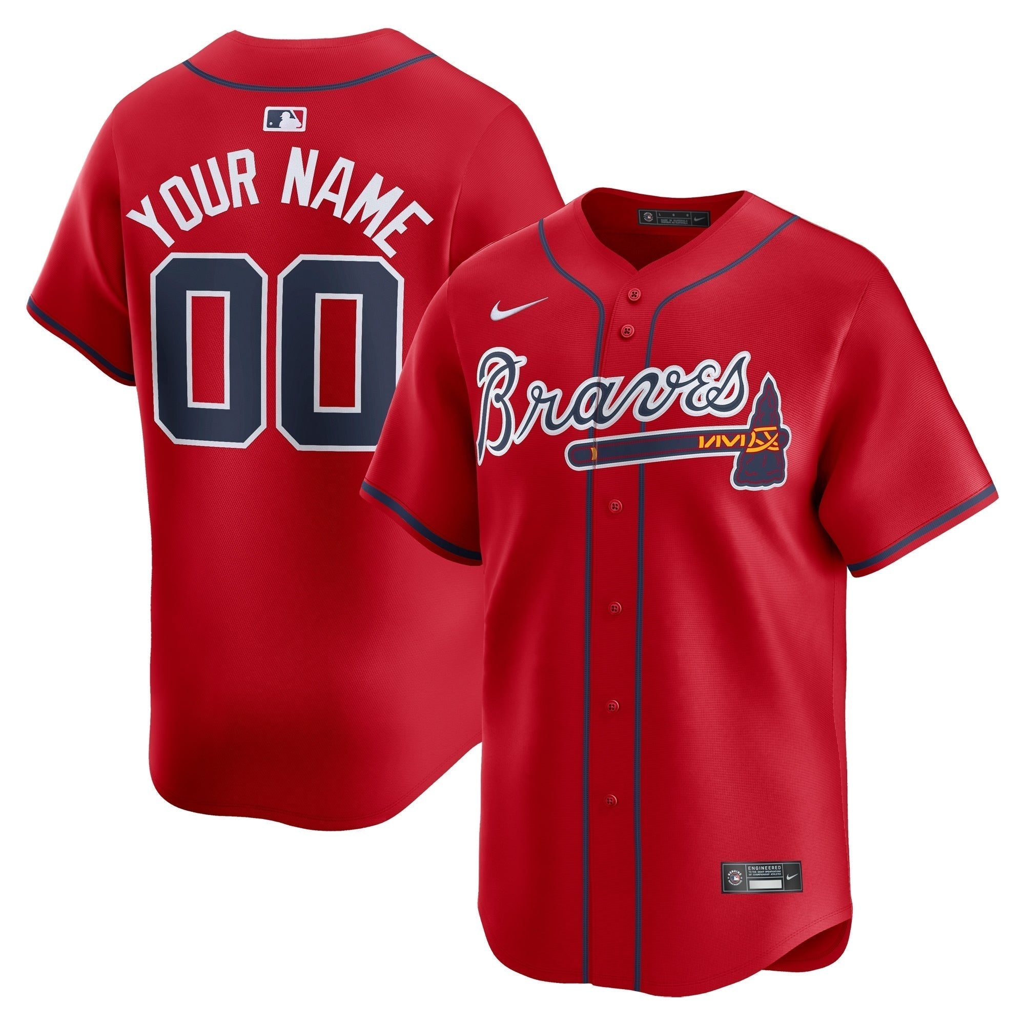 Atlanta Braves Nike Alternate Limited Custom Authentic T-shirt – Red