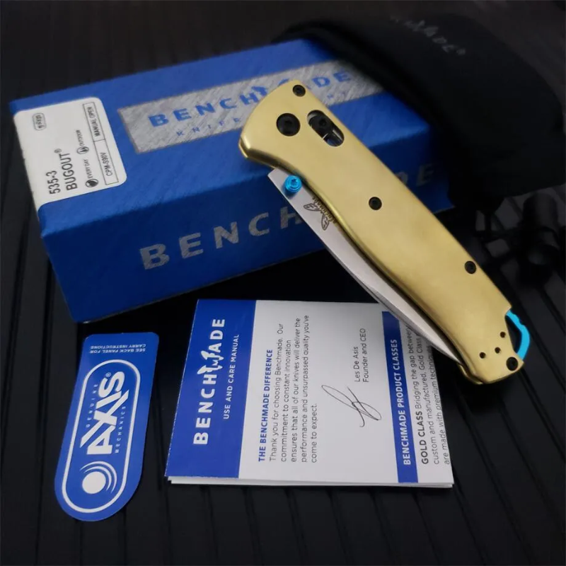 Benchmade 535 Bugout "Golden" Edition: Solid Brass Handle & Stone-Washed Steel