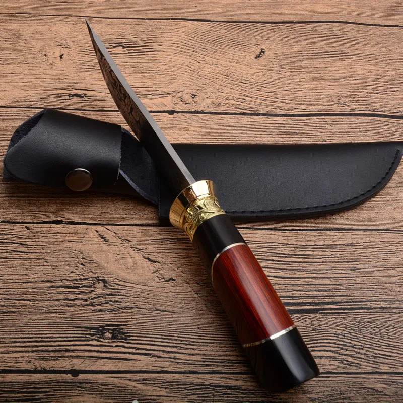 Bowie Straight Hunting Knife Steel 440C Wood Handle