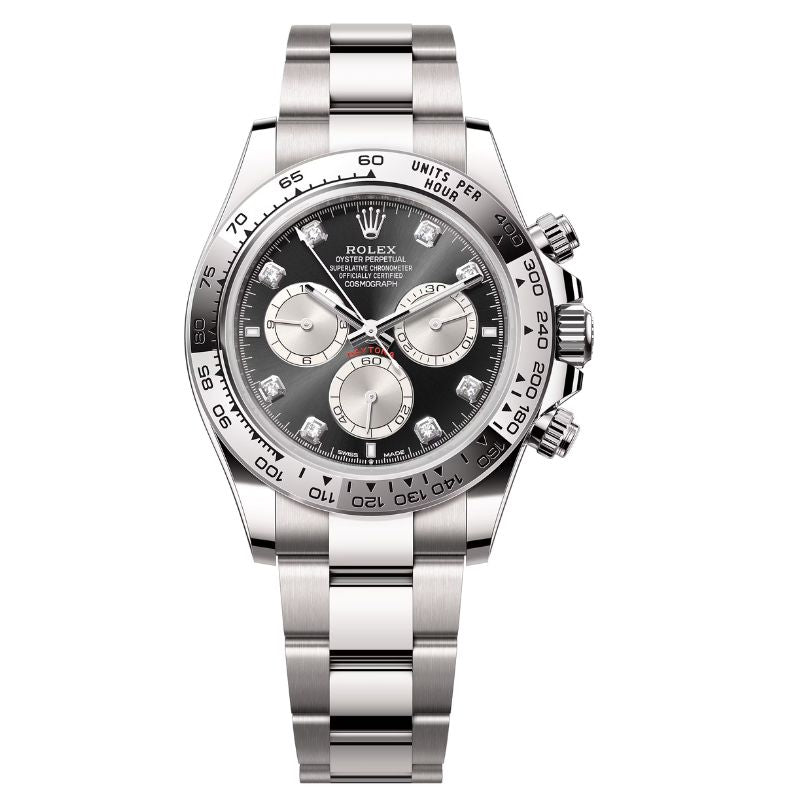 Bright black and steel set with diamonds, Oyster, 40 mm, white gold