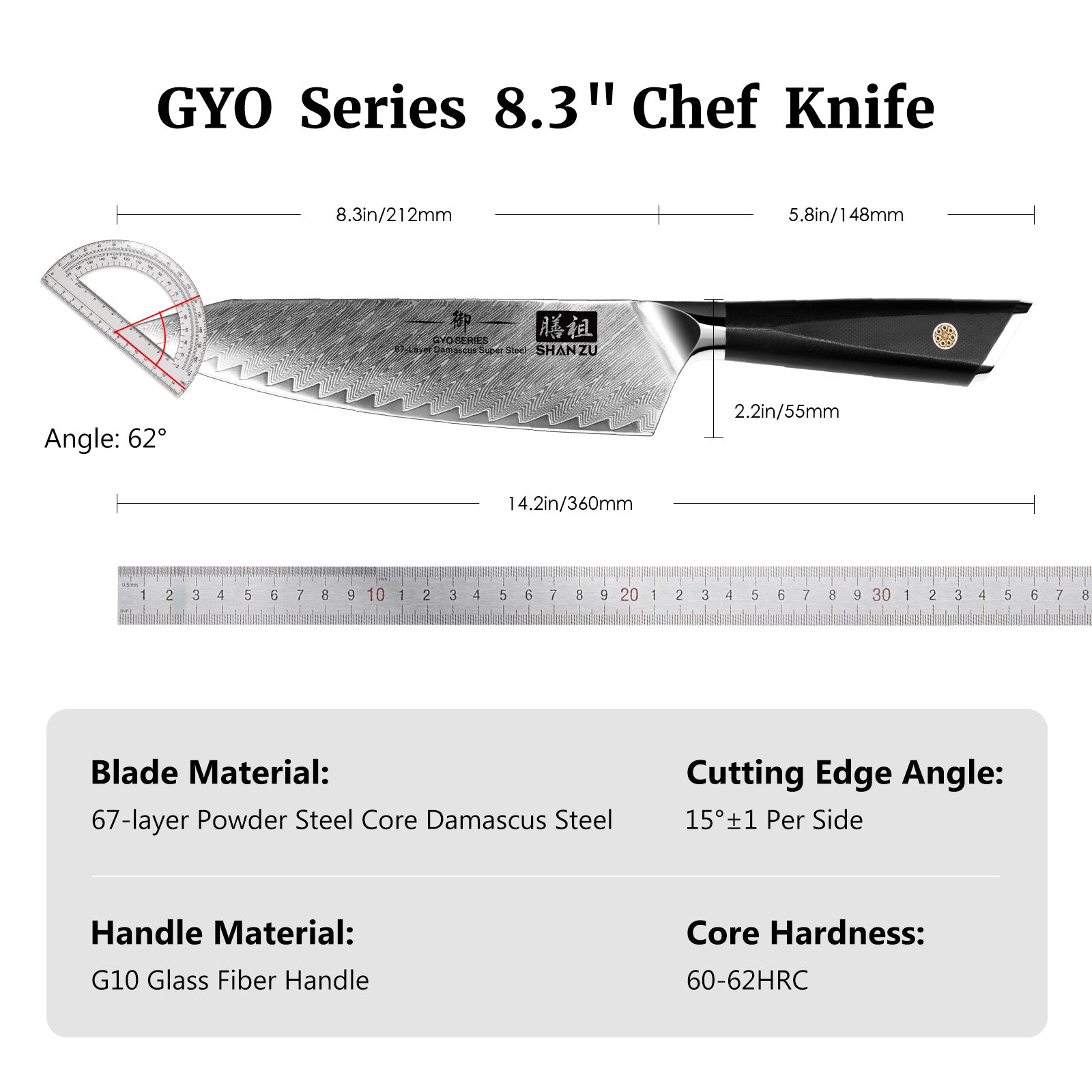 Chef Knife Damascus Steel High Carbon for cooking