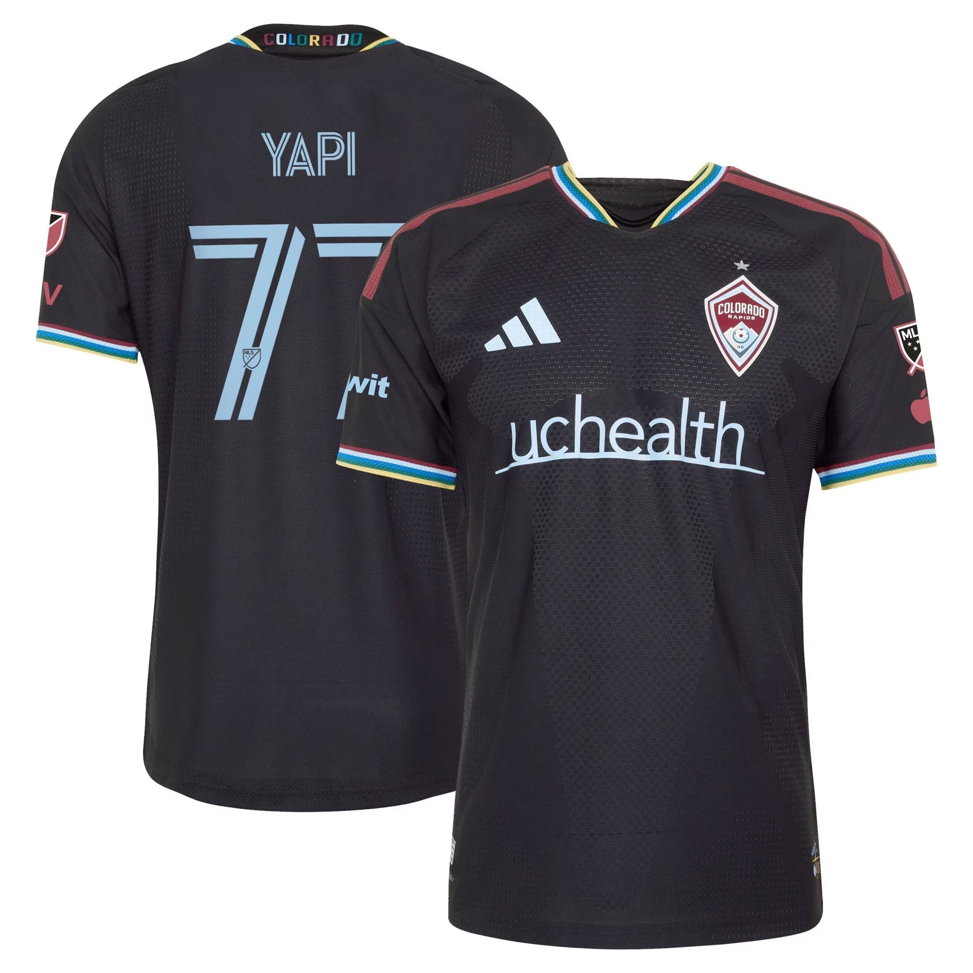 Colorado Rapids // adidas Darren Yapi #77 Official 2026 Colorful Colorado On-Field Patch Jersey – Black