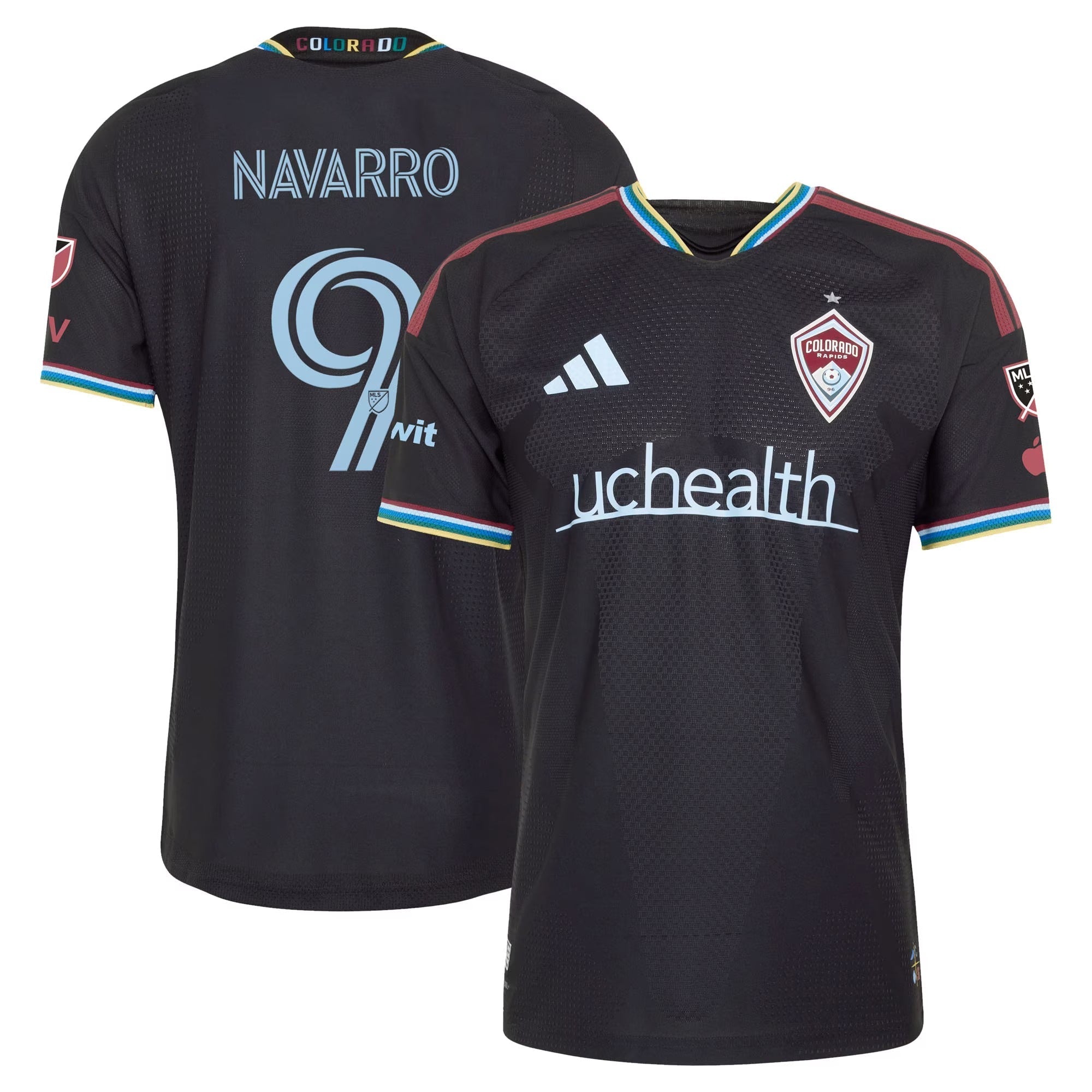 Colorado Rapids // adidas Rafael Navarro #9 Official 2026 Colorful Colorado On-Field Patch Jersey – Black