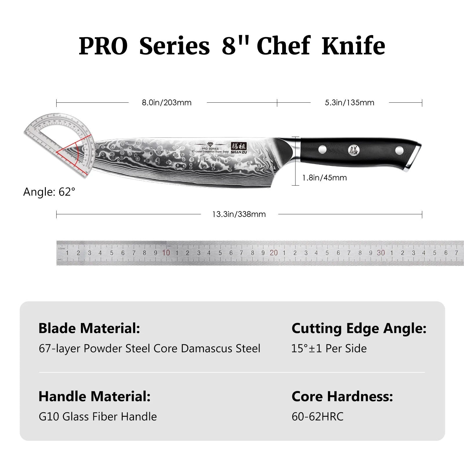 Damascus Chef Knife 8 Inch Japanese Steel 67 Layers Kitchen