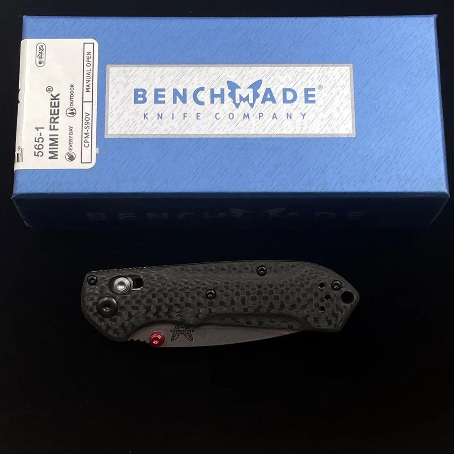Benchmade Mini Freek 565-1 Folding Knife – 3.00" CPM-S90V Satin Blade – Carbon Fiber Handle with True Red Accents