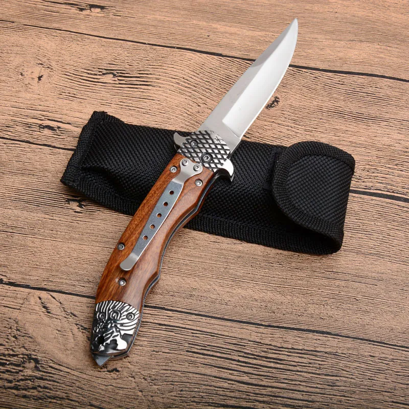 Knife Satin Blade Wood Handle For Outdoor Hunting