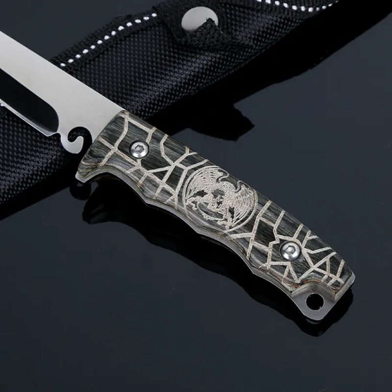 Knife Stainless Steel Fixed Blade Wood Handle For Hunting
