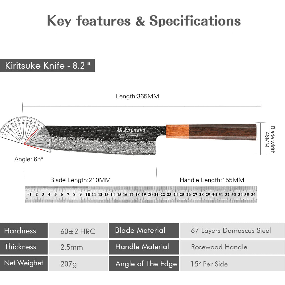 KnivesCollection™ | 8.2" Japanese Damascus Kiritsuke Knife | VG10 Steel & Rosewood