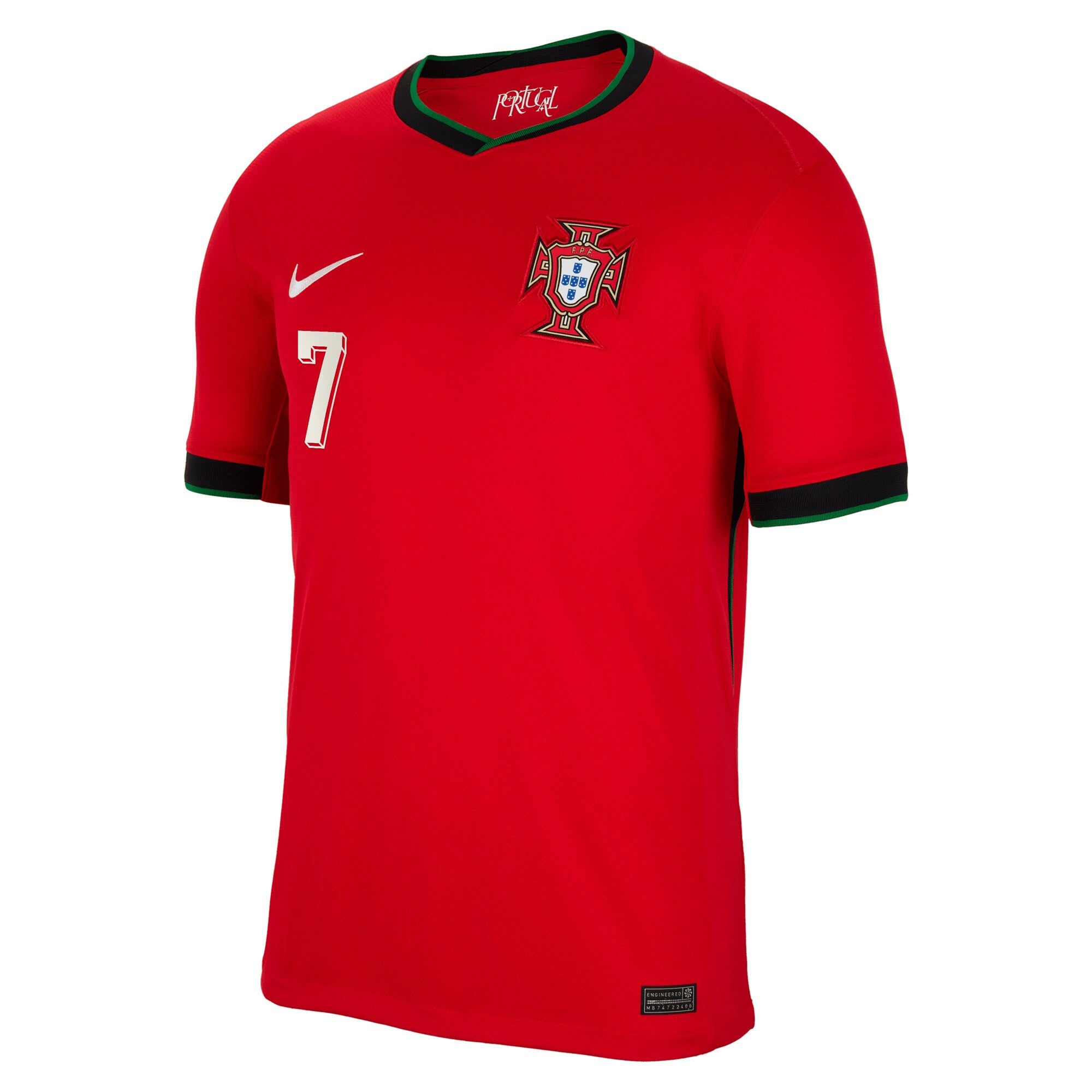 Portugal Nike Home Stadium Shirt 2024 with Ronaldo 7 printing Authentic T-shirt - Red