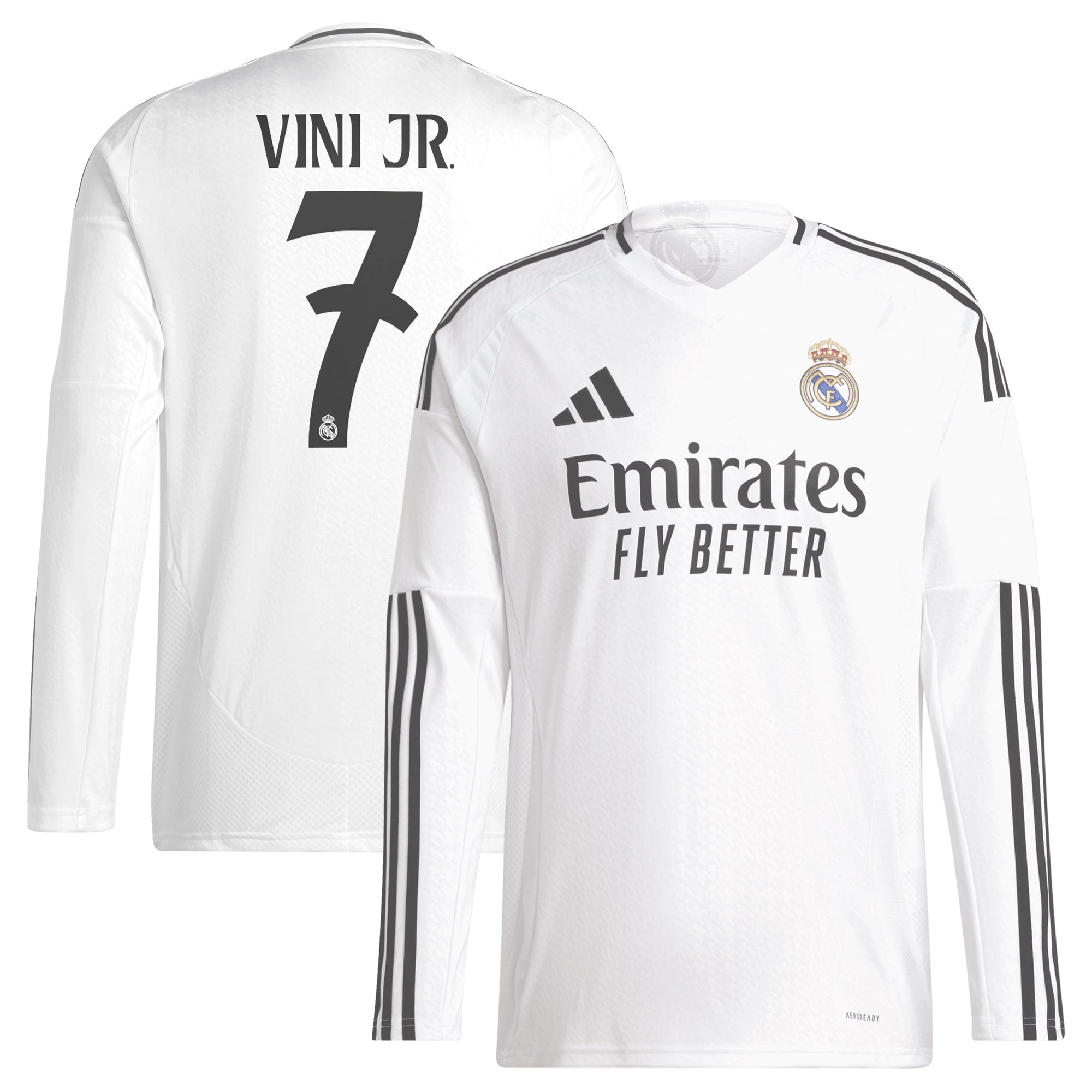Real Madrid adidas 2024/25 Home Long Sleeve Player Vini Jr. 7 Authentic T-shirt - White