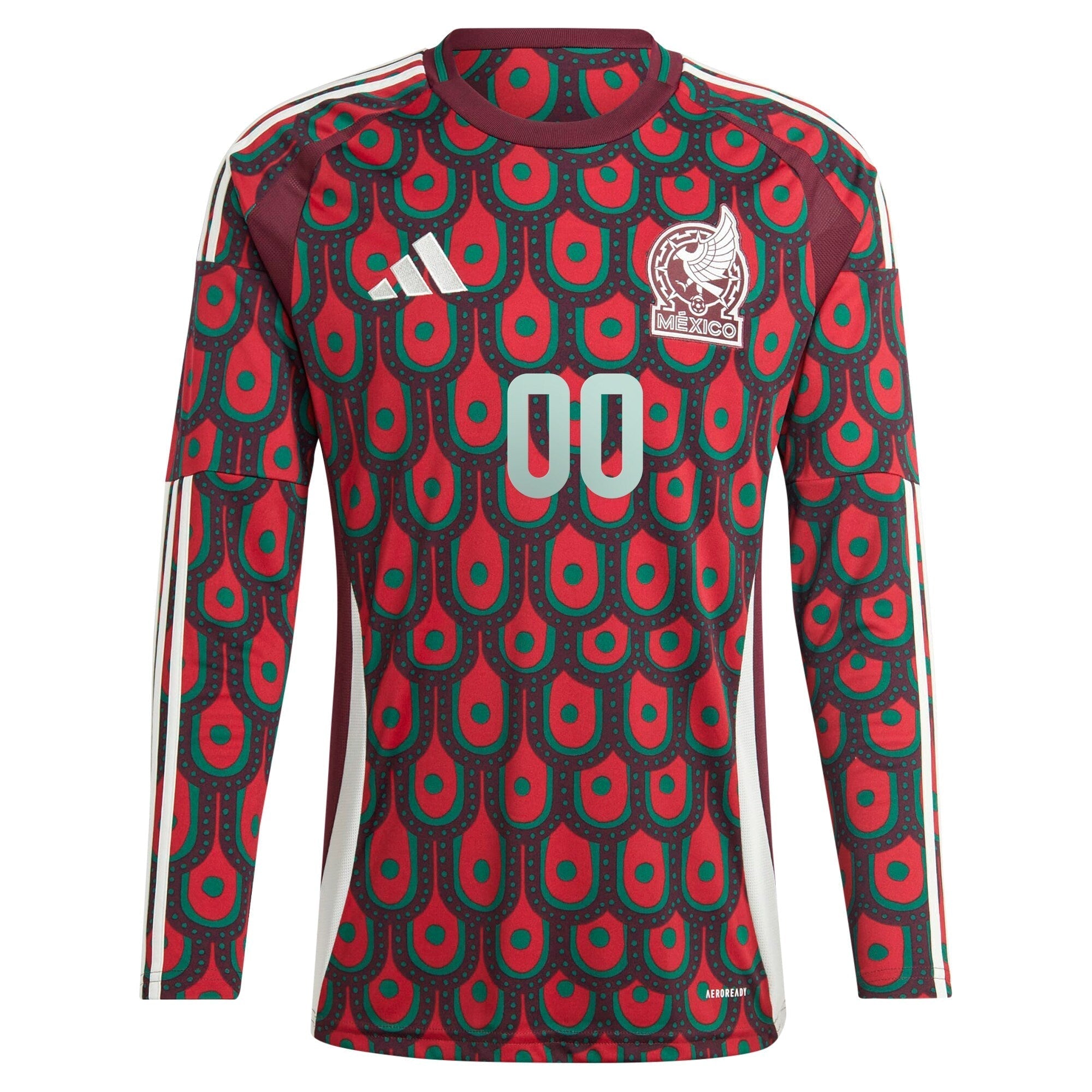 Mexico National Team adidas 2024 Home Custom Long Sleeve Authentic T-shirt - Burgundy