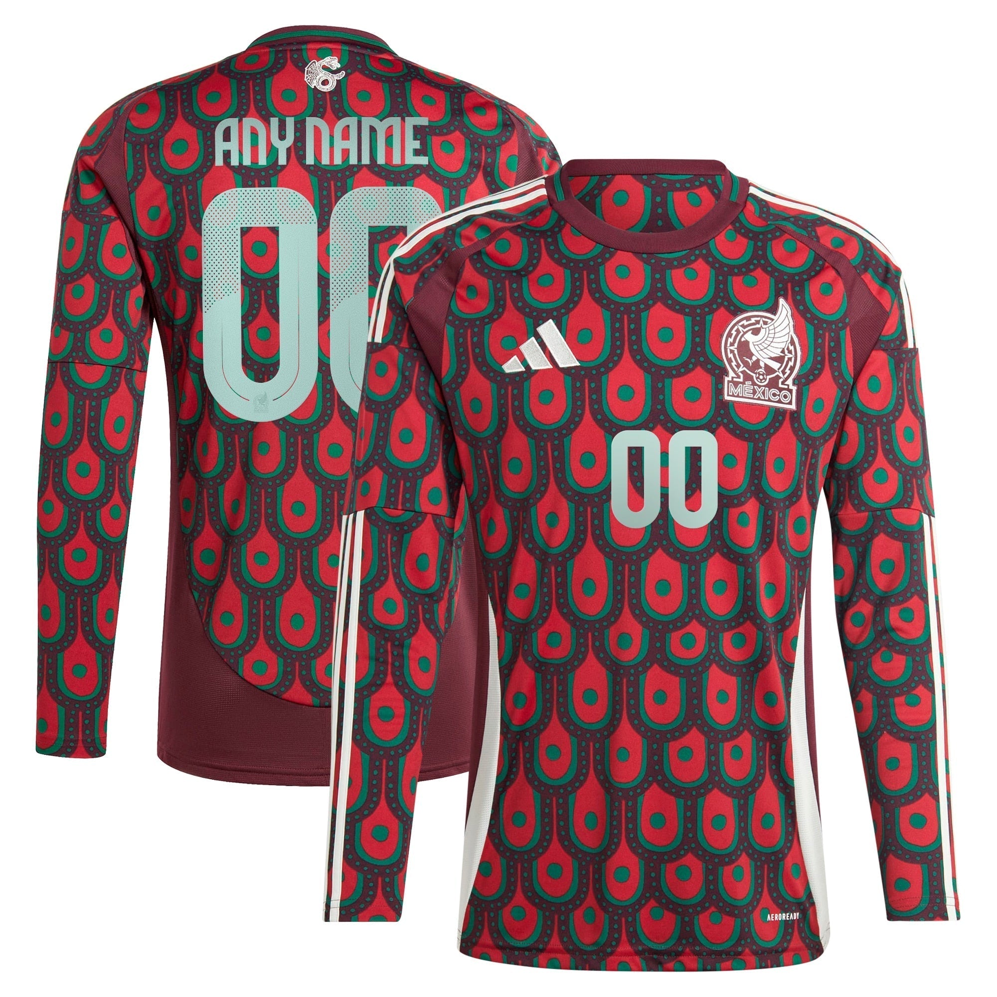 Mexico National Team adidas 2024 Home Custom Long Sleeve Authentic T-shirt - Burgundy