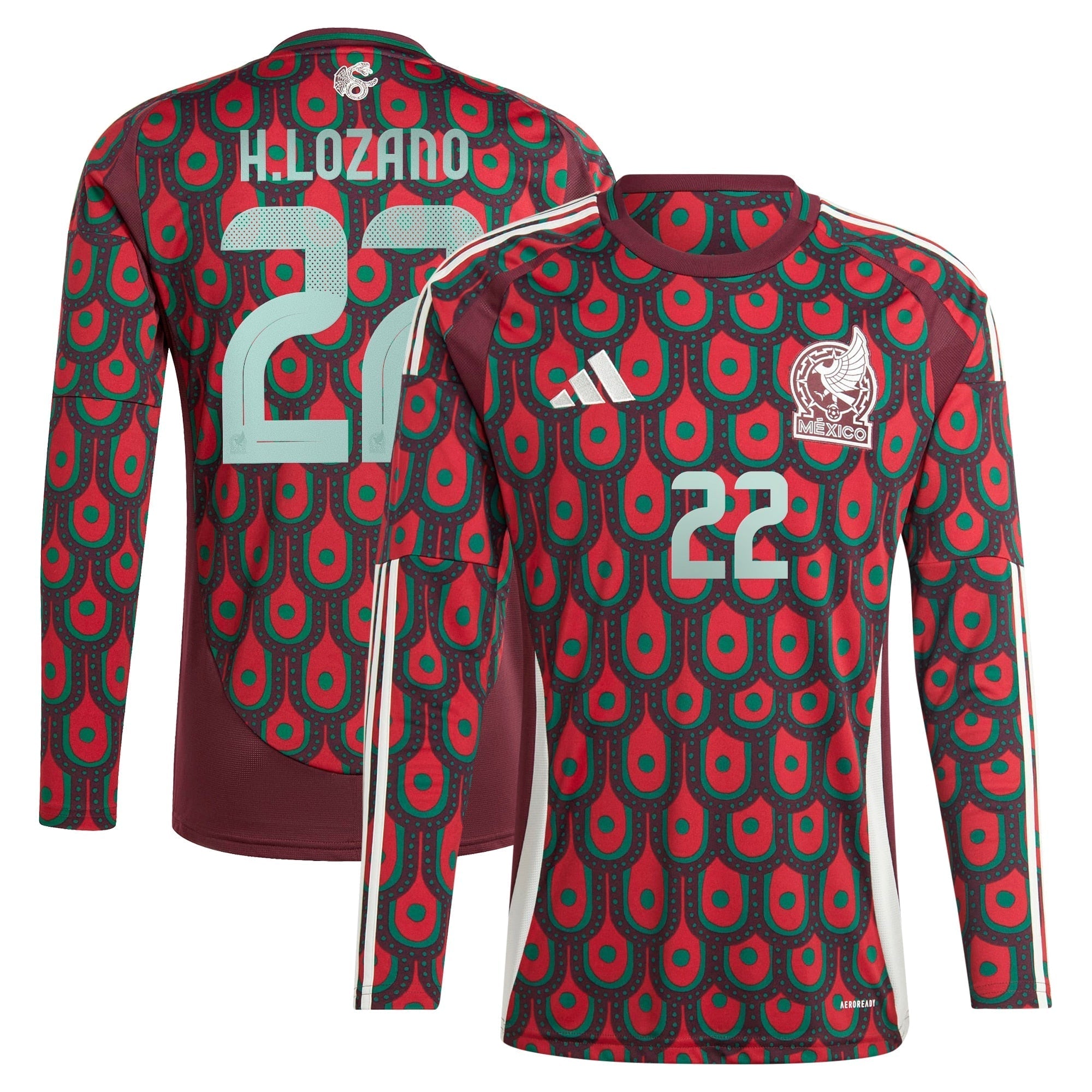 Hirving Lozano Mexico National Team adidas 2024 Home Player Long Sleeve Authentic T-shirt - Burgundy