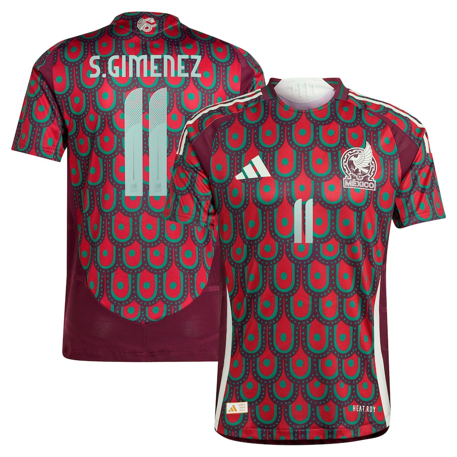 Santiago Giménez Mexico National Team adidas 2024 Home Player Authentic T-shirt - Burgundy