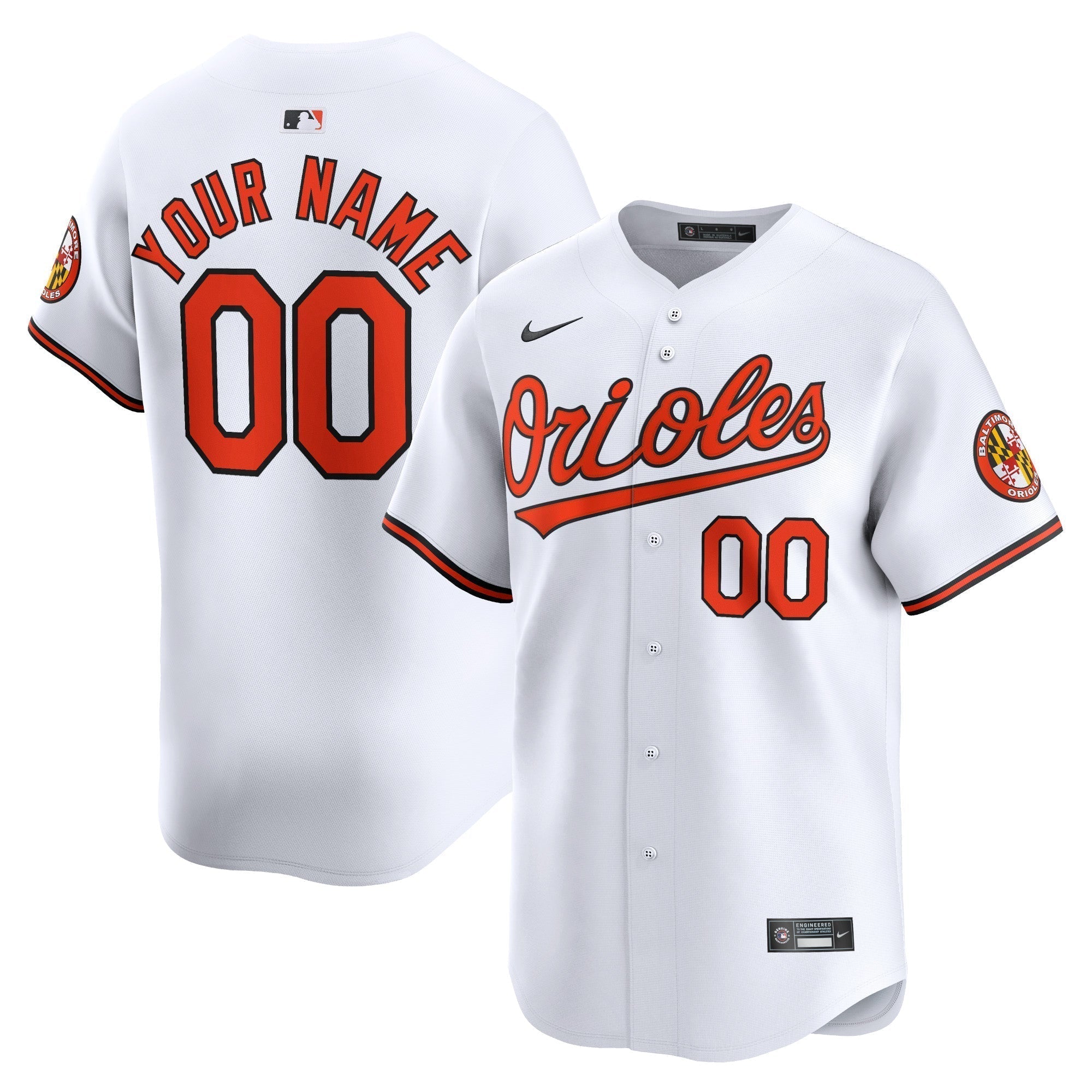 Baltimore Orioles Nike Home Limited Custom Authentic T-shirt - White